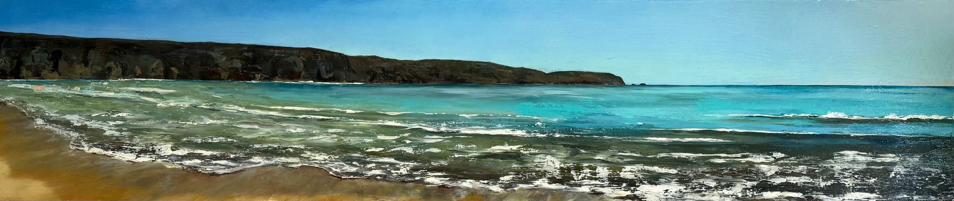 Golden Bay, Malta, oil on board, 125 x 25cm, framed