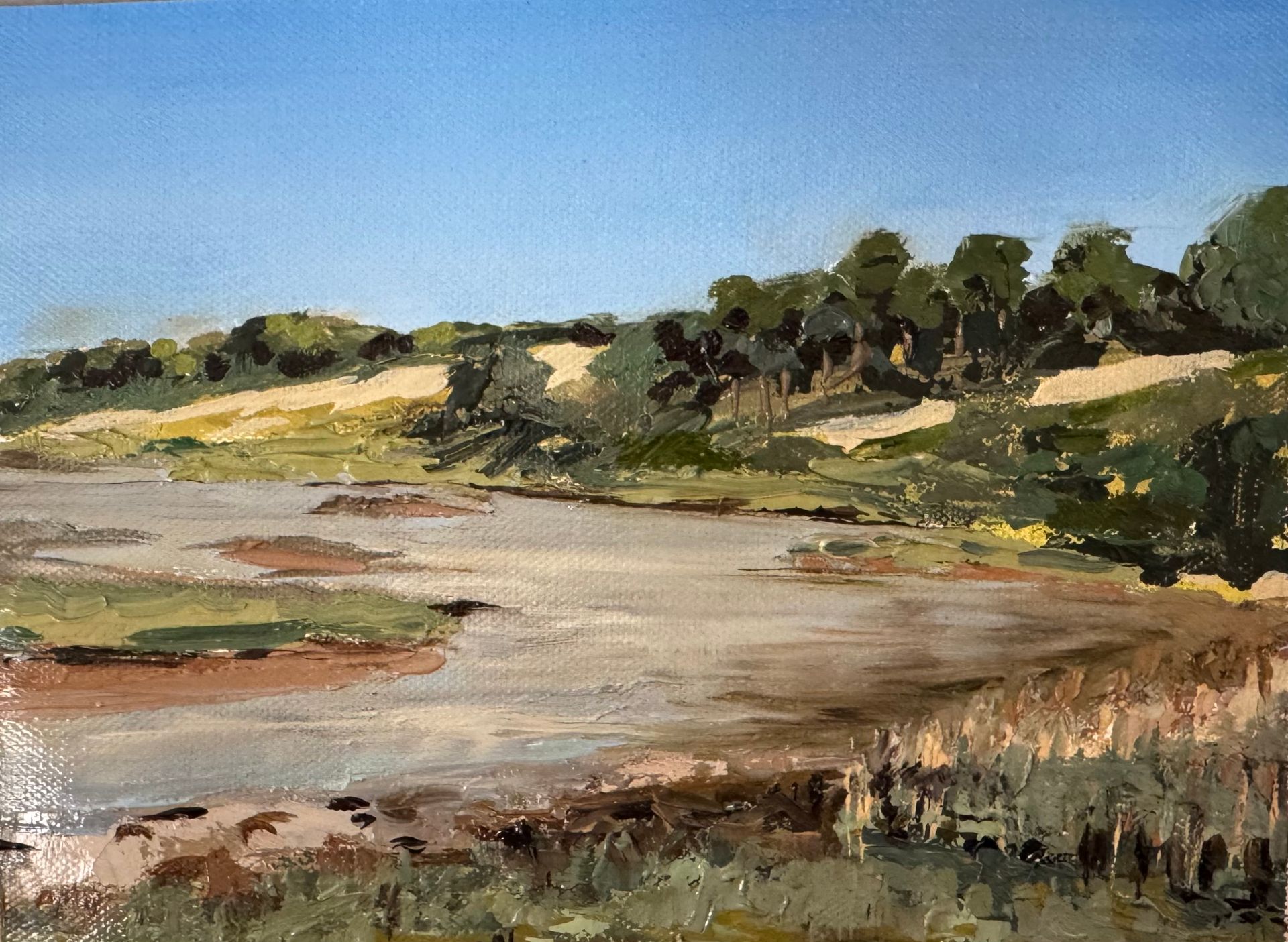 Blue Sky, River Alde, Iken, oil on canvas, 20 x 14.5cm