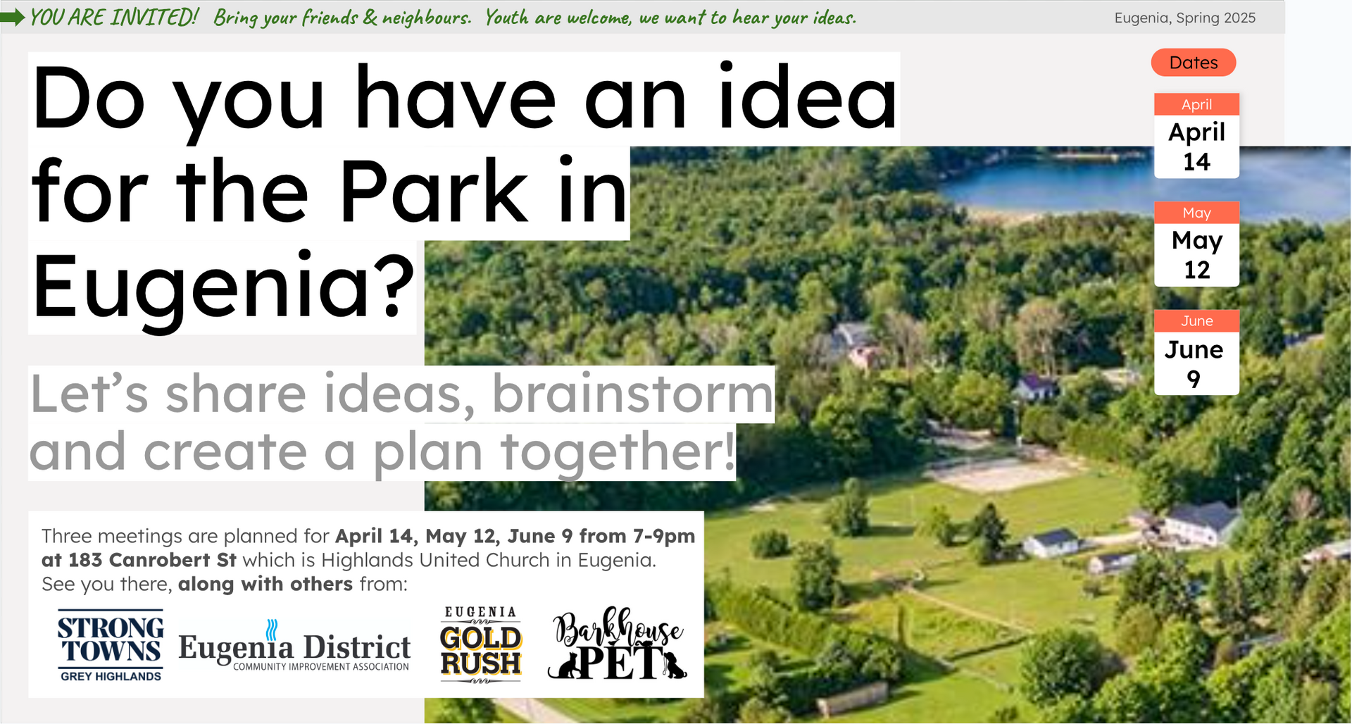 Community Park planning meeting poster.