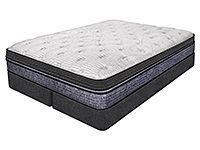 A mattress is sitting on top of a bed on a white background.