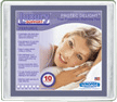 A woman is laying on a bed with a pillow.