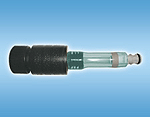 A close up of a hose connector on a blue background.
