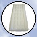 A white mattress in a circle with a blue sky in the background.