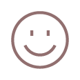A minimalist brown outline of a simple, cheerful smiling face icon on a white background.