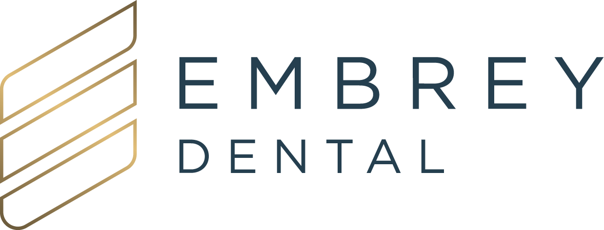 Embrey Dental logo with gold striped icon and dark gray text on white background