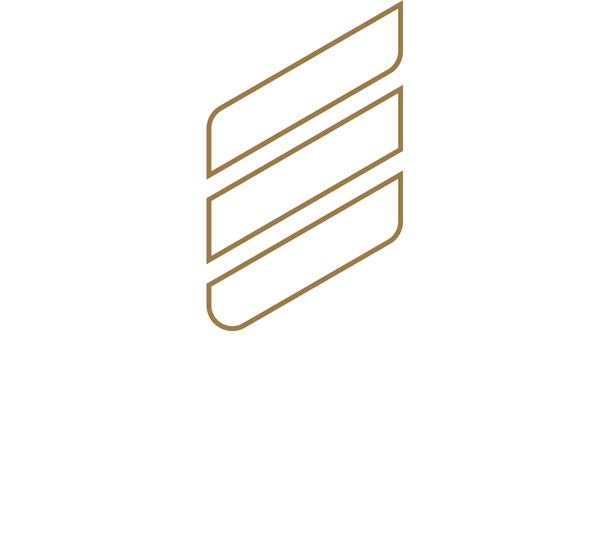 Abstract gold geometric logo with three diagonal stacked bars on a white background