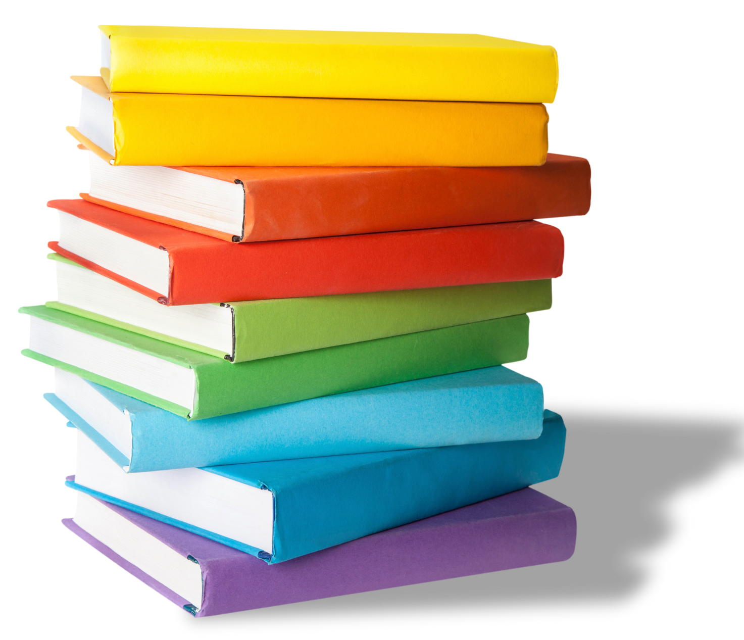 Stack of colorful books indicating The Author Alley logo