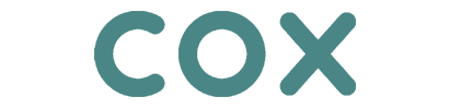 The word cox is written in blue on a white background.