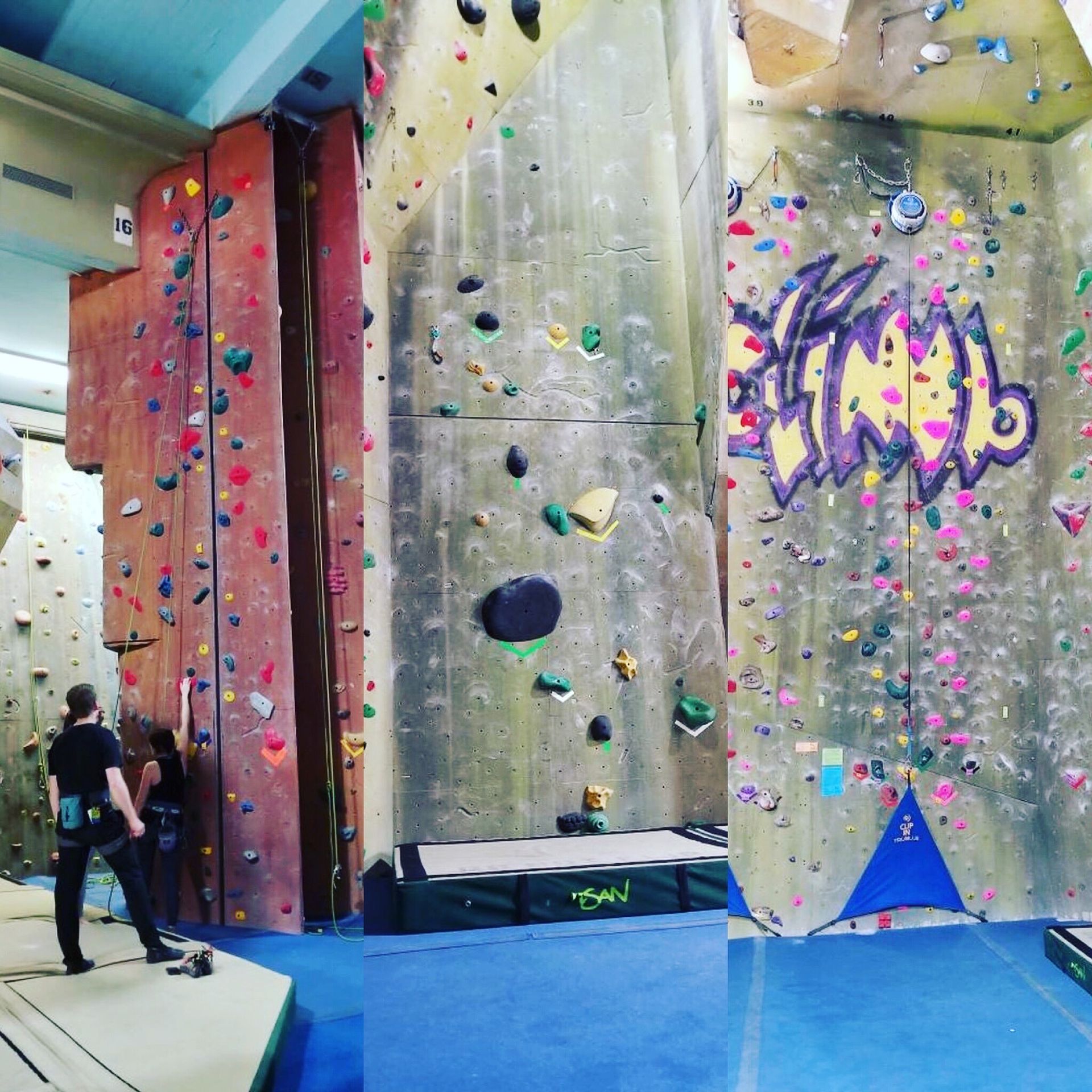 A climbing wall with graffiti on it that says king