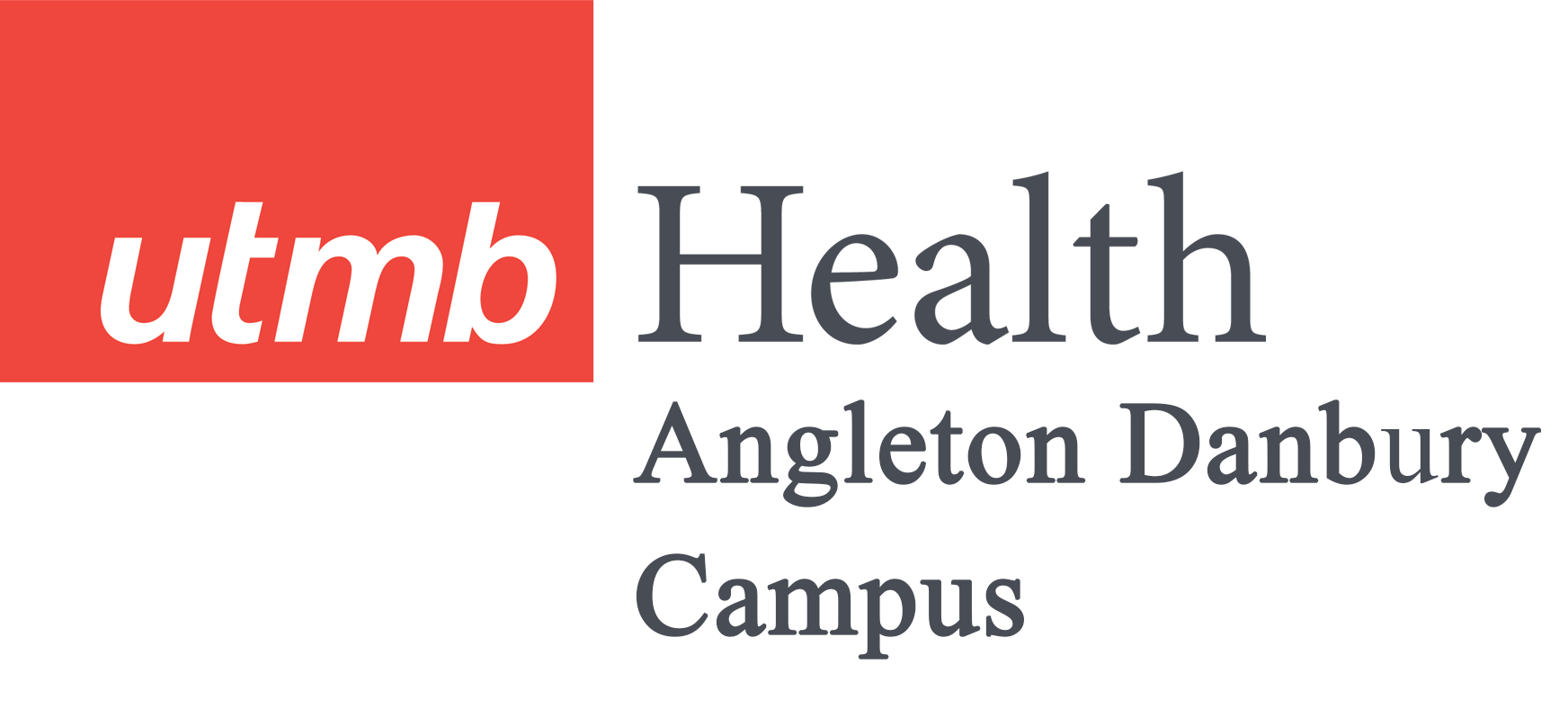 a red and white logo for utmb health angleton danbury campus