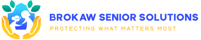 Brokaw Senior Solutions logo with hands cradling a family under leaves and tagline “Protecting what matters most”