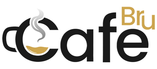 a black and gold logo for cafe bru
