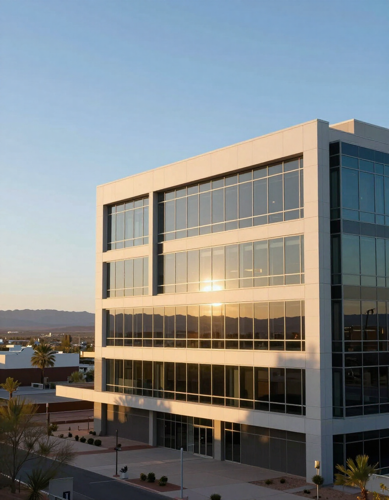 Contemporary Phoenix office architecture at sunrise