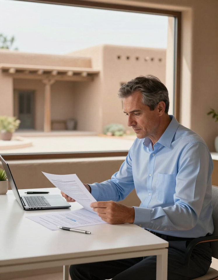 Business owner reviewing financial documents