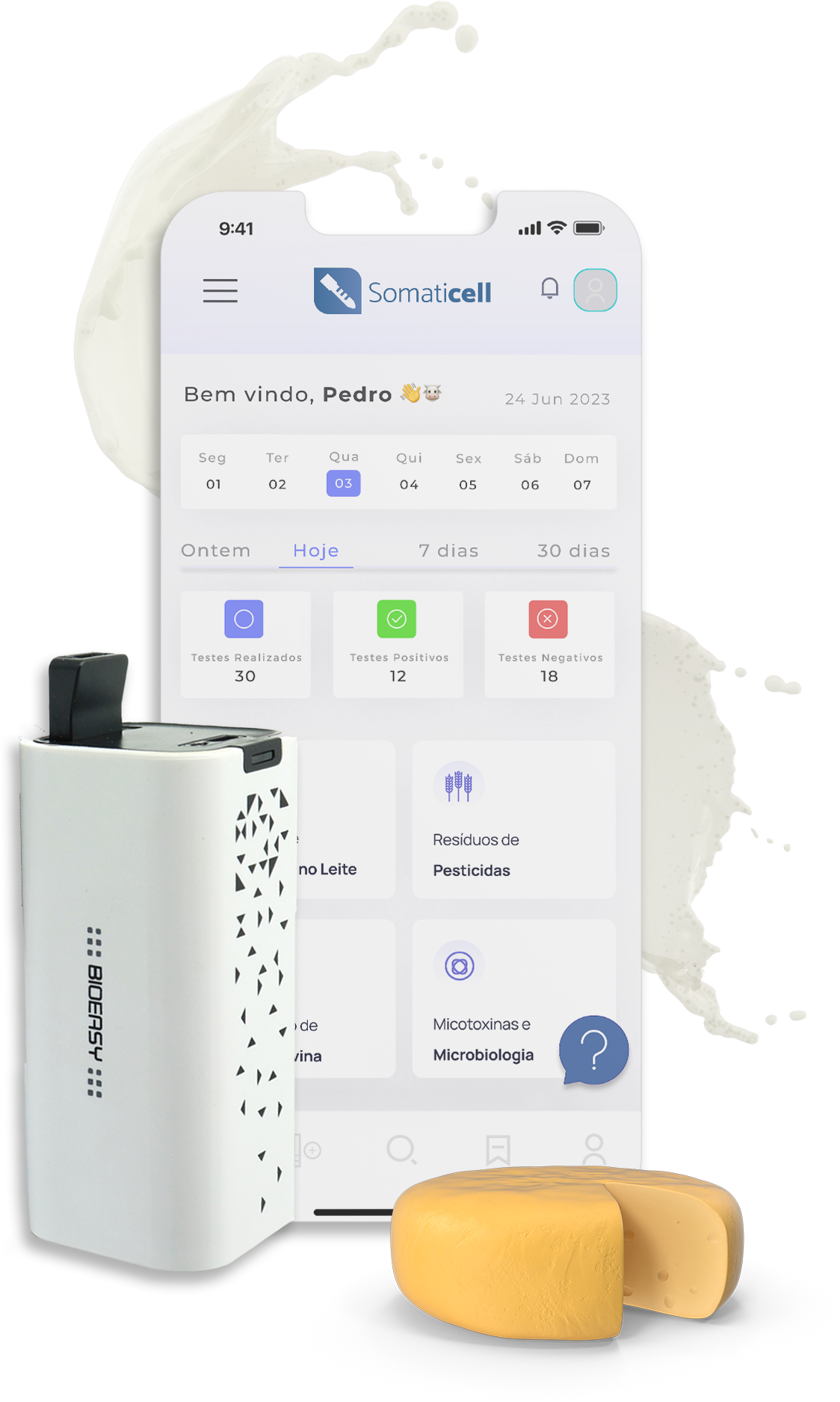 Aplicativo de smartphone com dispositivo branco e fones de ouvido amarelos em um fundo branco limpo.