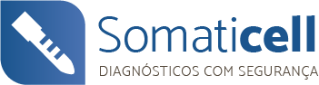Somaticell logo with blue icon and the tagline “Diagnósticos com Segurança”