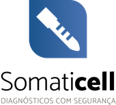 Somaticell logo with blue icon and text “Somaticell Diagnósticos com Segurança”