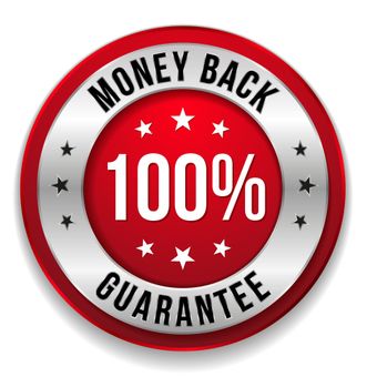 Red and silver 100% money-back guarantee seal with stars