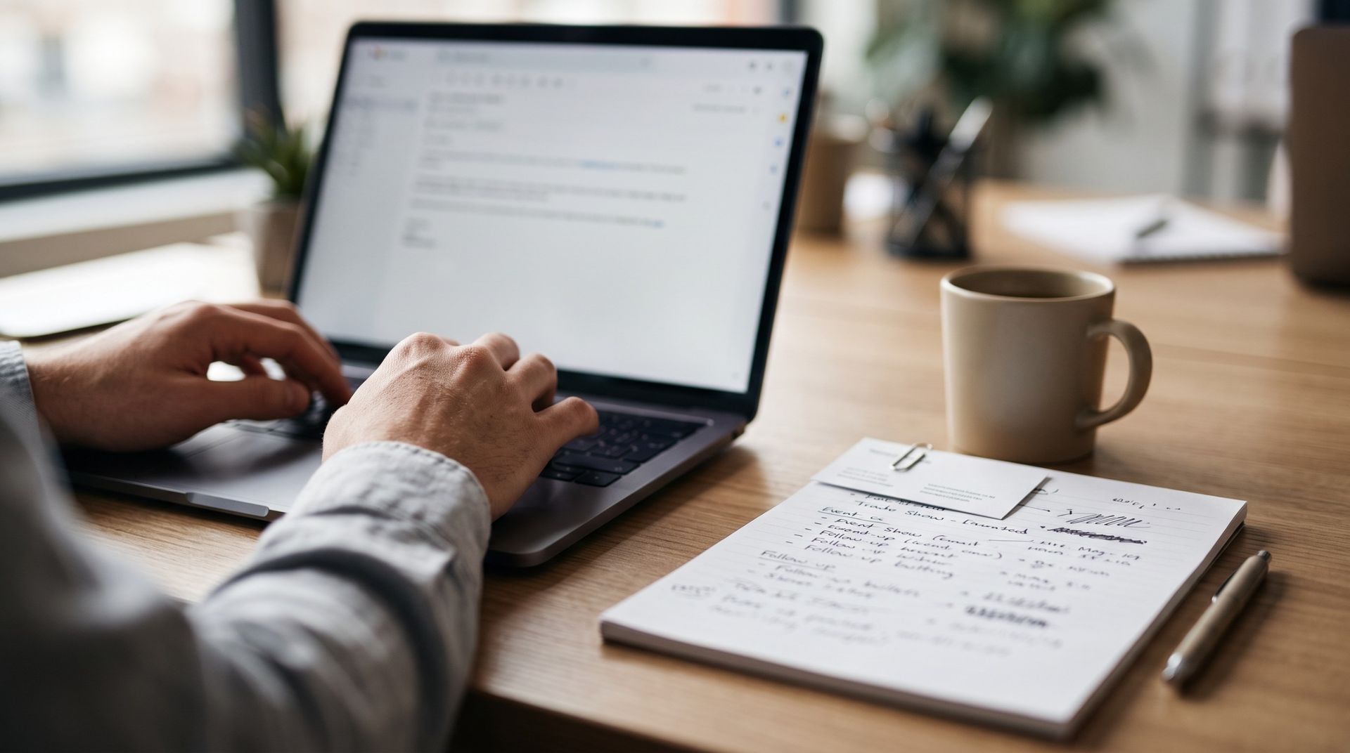 Writing a personalized trade show follow-up email using notes from a booth conversation