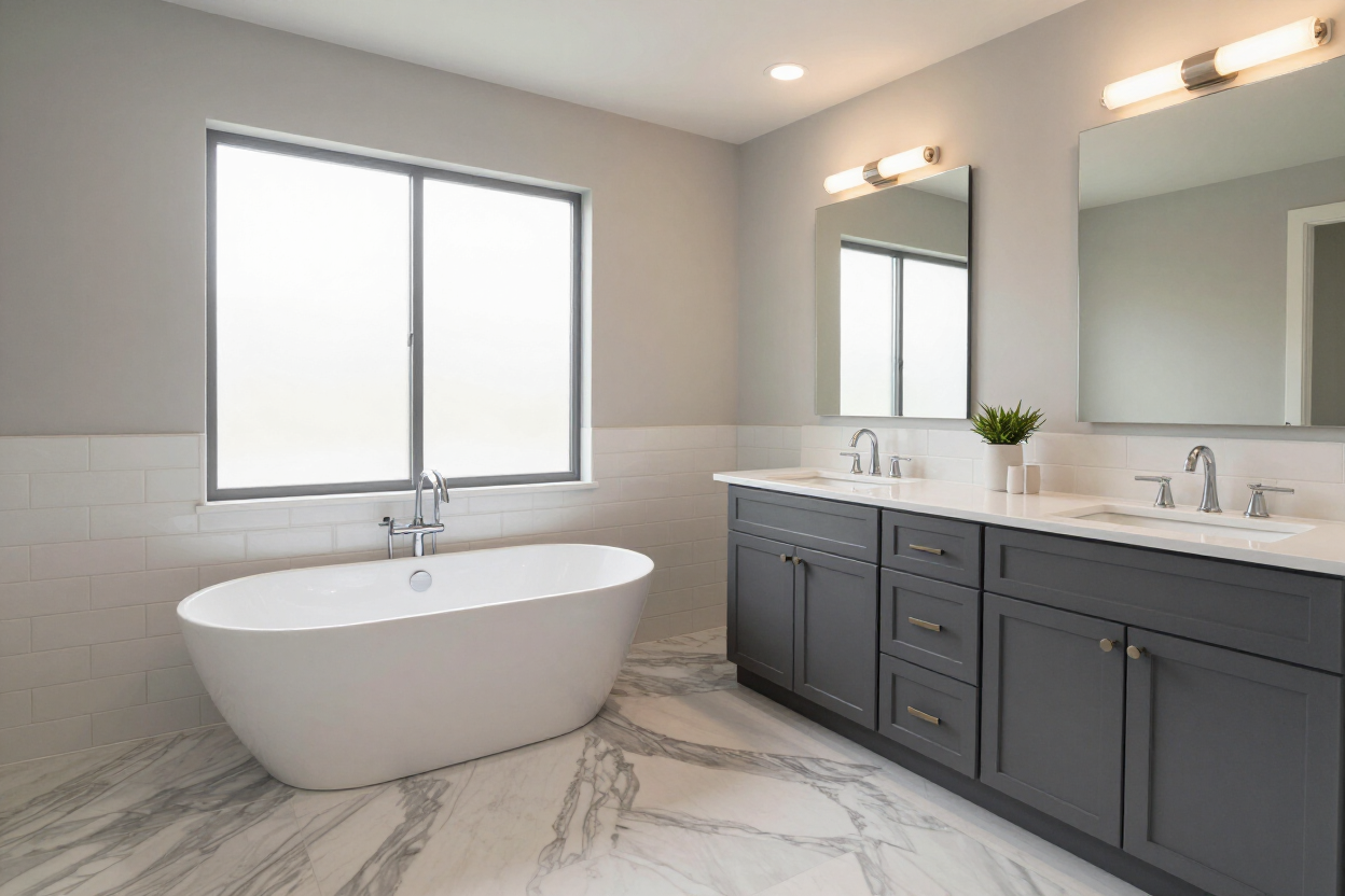 Modern bathroom with tile flooring