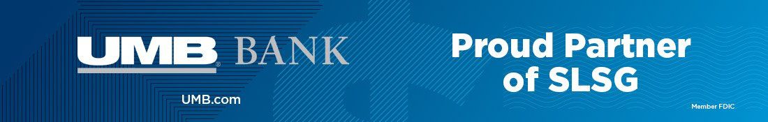 UMB Bank banner with blue background and text “Proud Partner of SLSG”