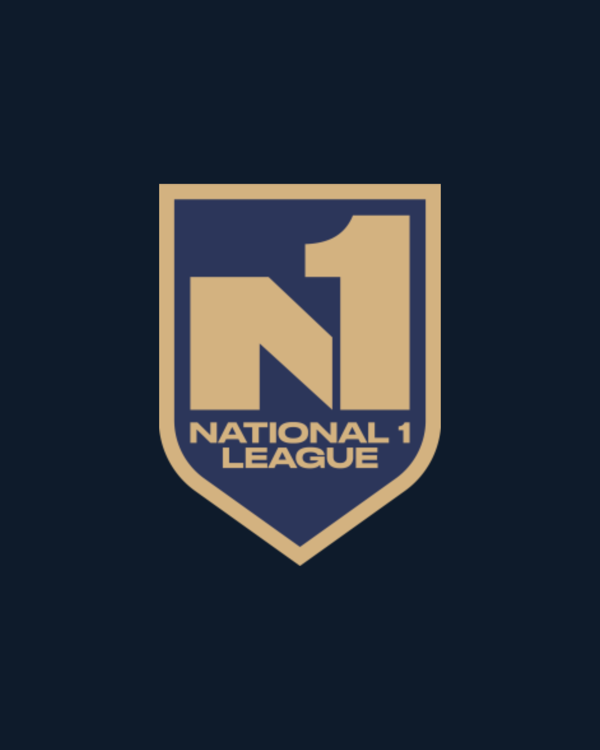 National League 1 gold-and-navy shield logo on dark blue background