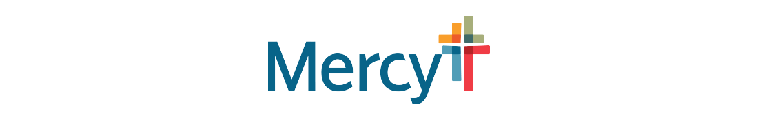 Mercy logo in blue and red on a white background