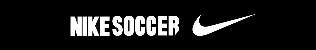 Nike Soccer logo in white on a black background, with the Nike swoosh.