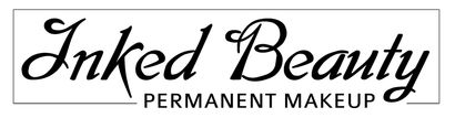 The logo for inked beauty permanent makeup is black and white.
