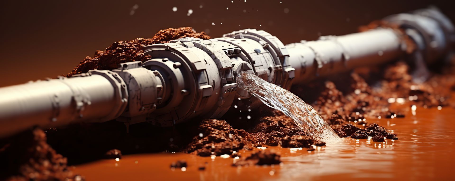 A close up of a broken pipe with water coming out of it.