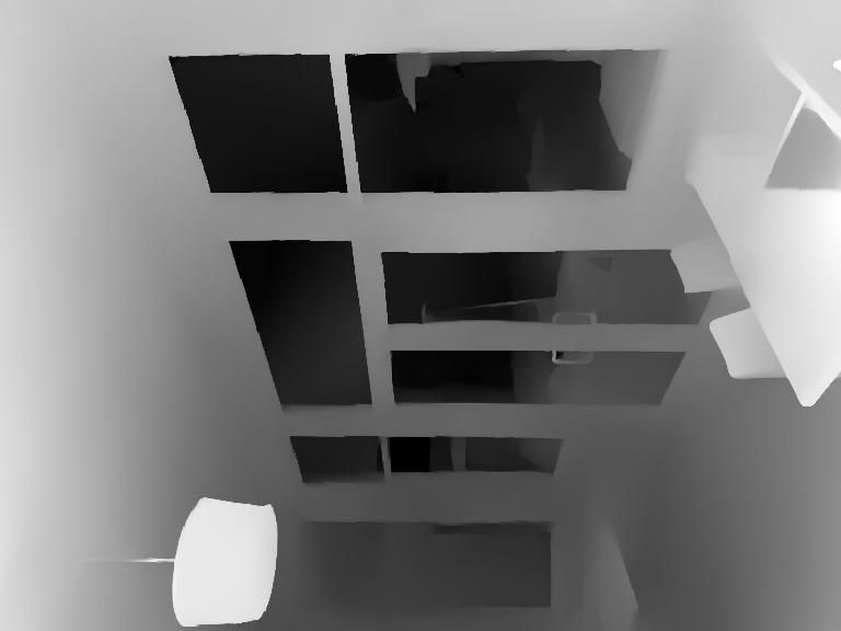 Grayscale perspective view of ceiling with rectangular openings and lighting fixture at the bottom.