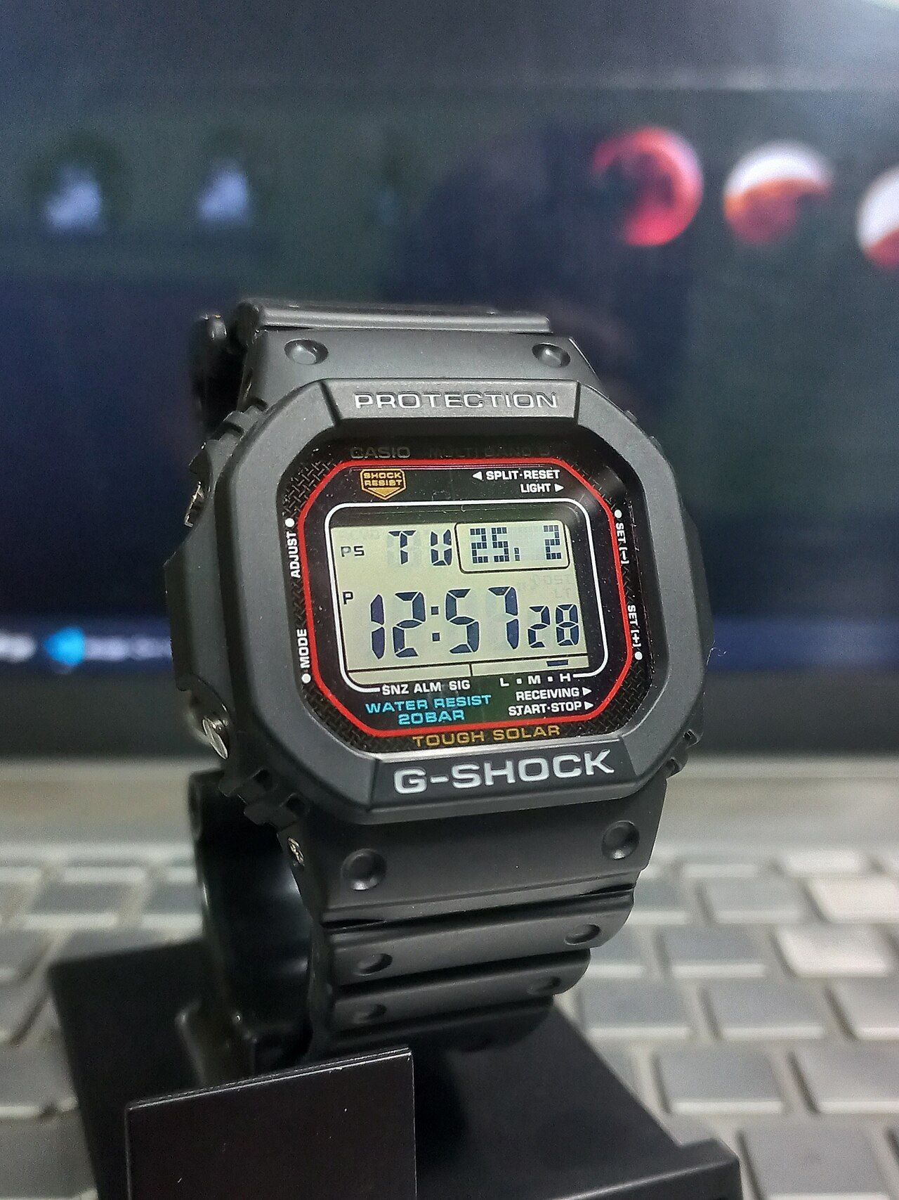 A modern square G-Shock from the 5600 family (GW-M5610U), adding Tough Solar charging and Multi-Band 6 radio time synchronisation to the original 1983 silhouette.