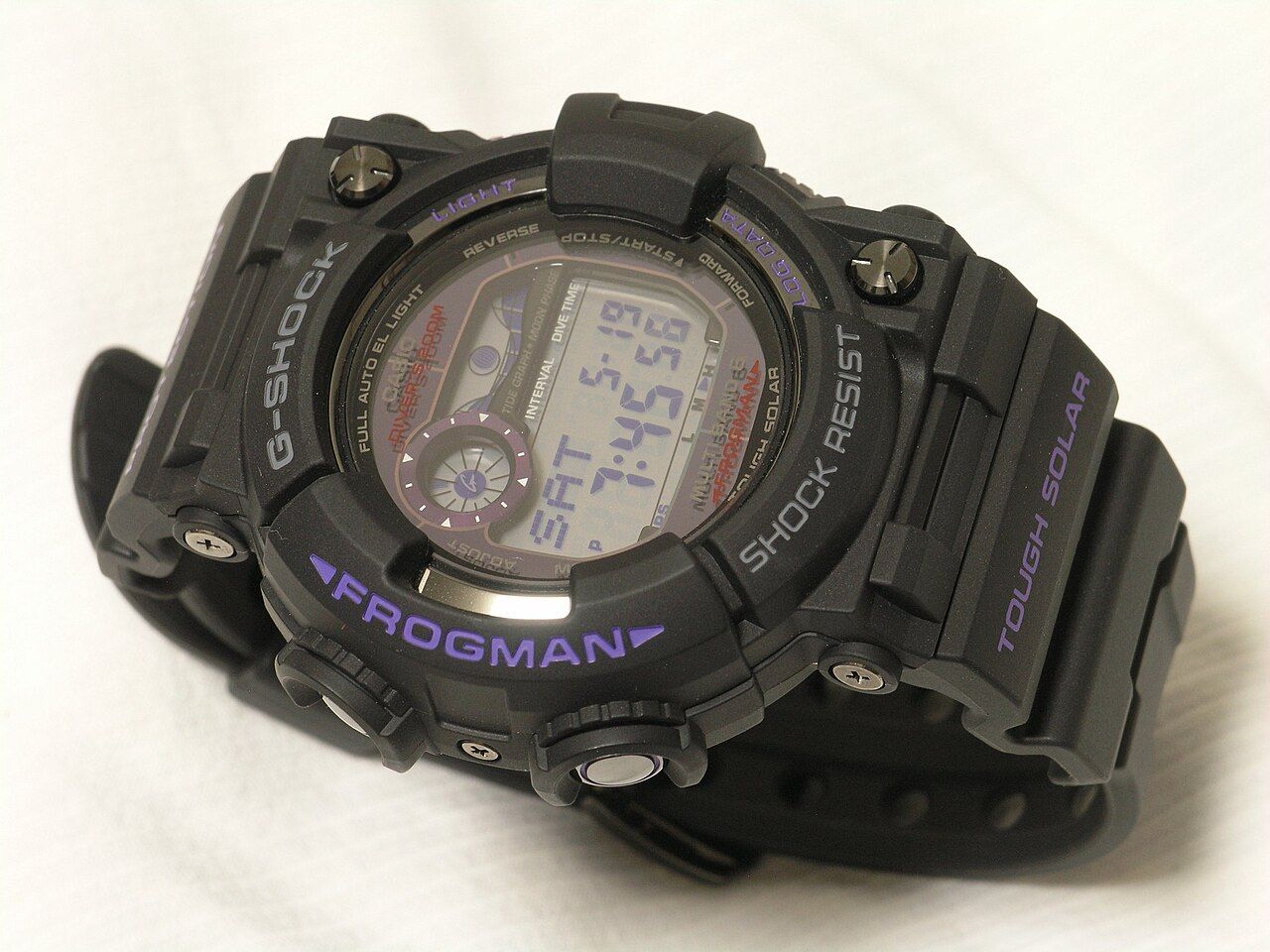 A G-Shock Frogman (GWF-1000BP), the asymmetric ISO-certified diver that has been G-Shock's flagship dive watch since the original Frogman of 1993.