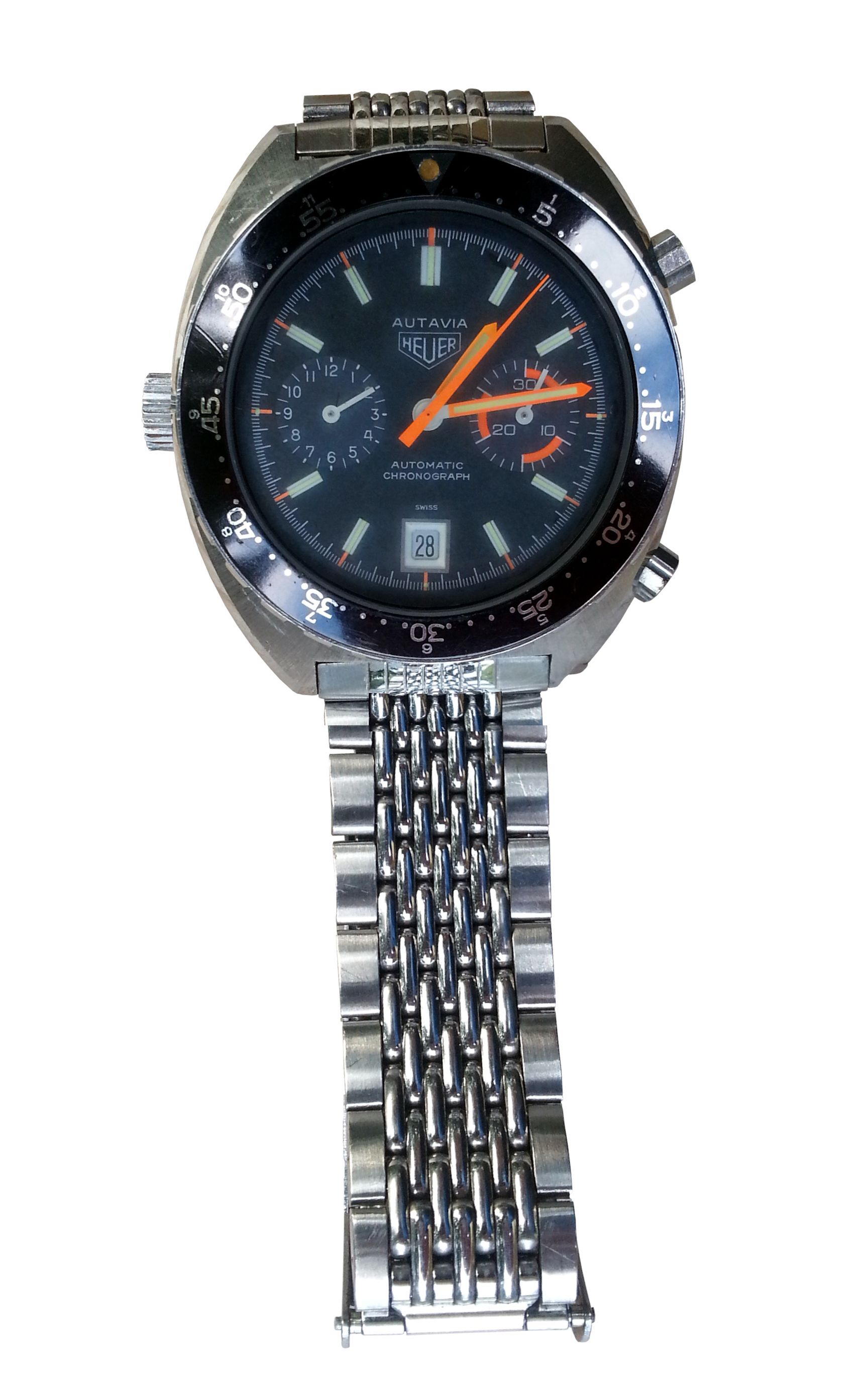 Vintage Heuer Autavia reference 11630 with orange dial