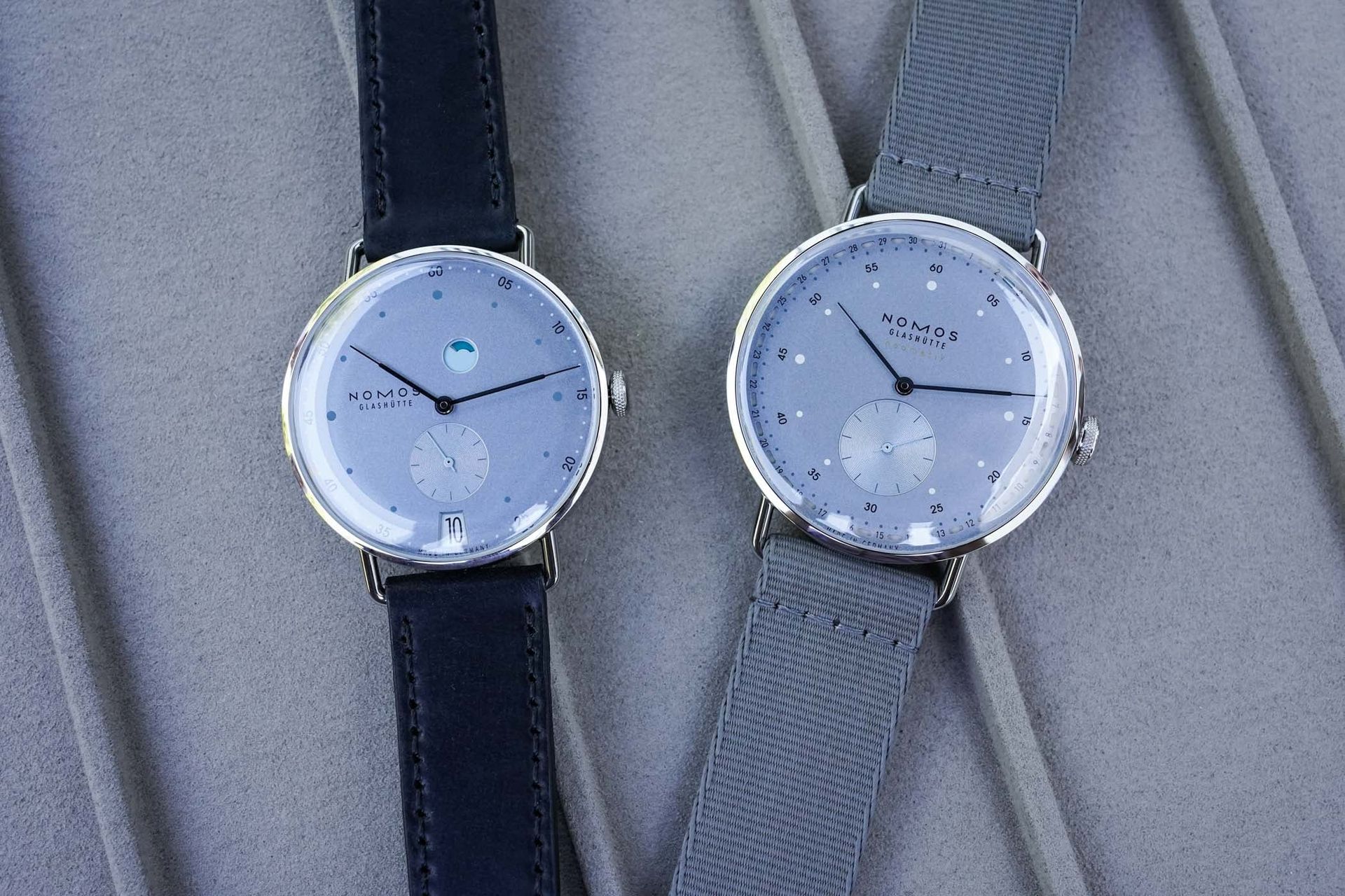 Nomos Metro Date Power Reserve and Metro neomatik 41 Update with ice-blue dials