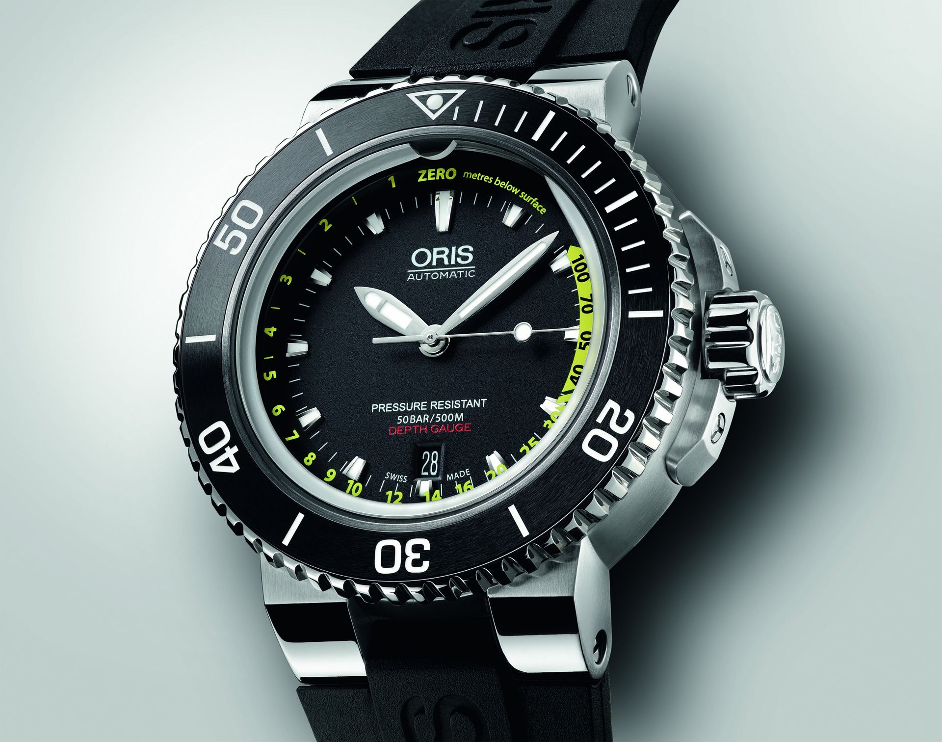 Oris Aquis Depth Gauge dive watch white dial