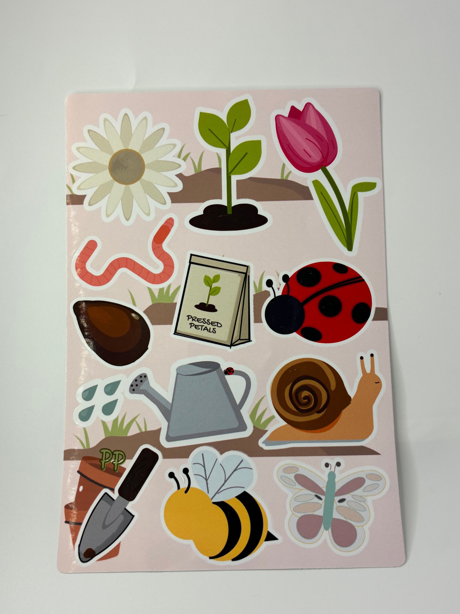 Pressed Petals Garden Sticker Sheet – 12 Glossy Vinyl Stickers