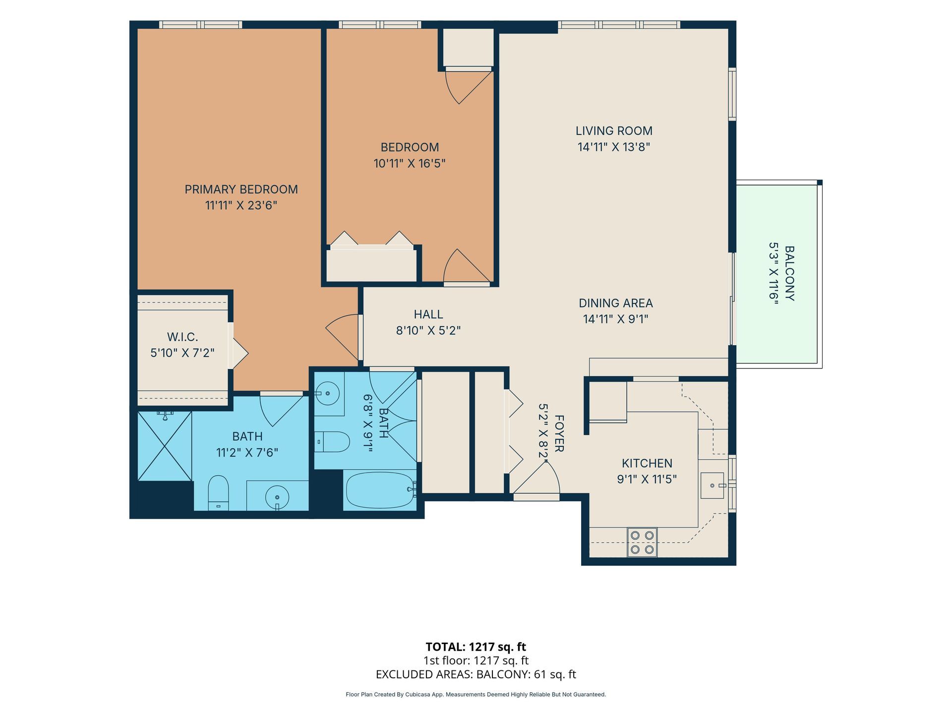 Floor plan of 2201 Briarwood Village, 2 beds, 2 baths, 1217 sq ft