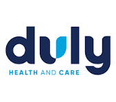Duly Health and Care logo in dark blue and light blue on a white background