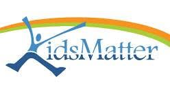KidsMatter logo with blue jumping figure and green-orange swoosh on white background