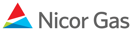 Nicor Gas logo with red, teal, and blue triangular icon and gray text