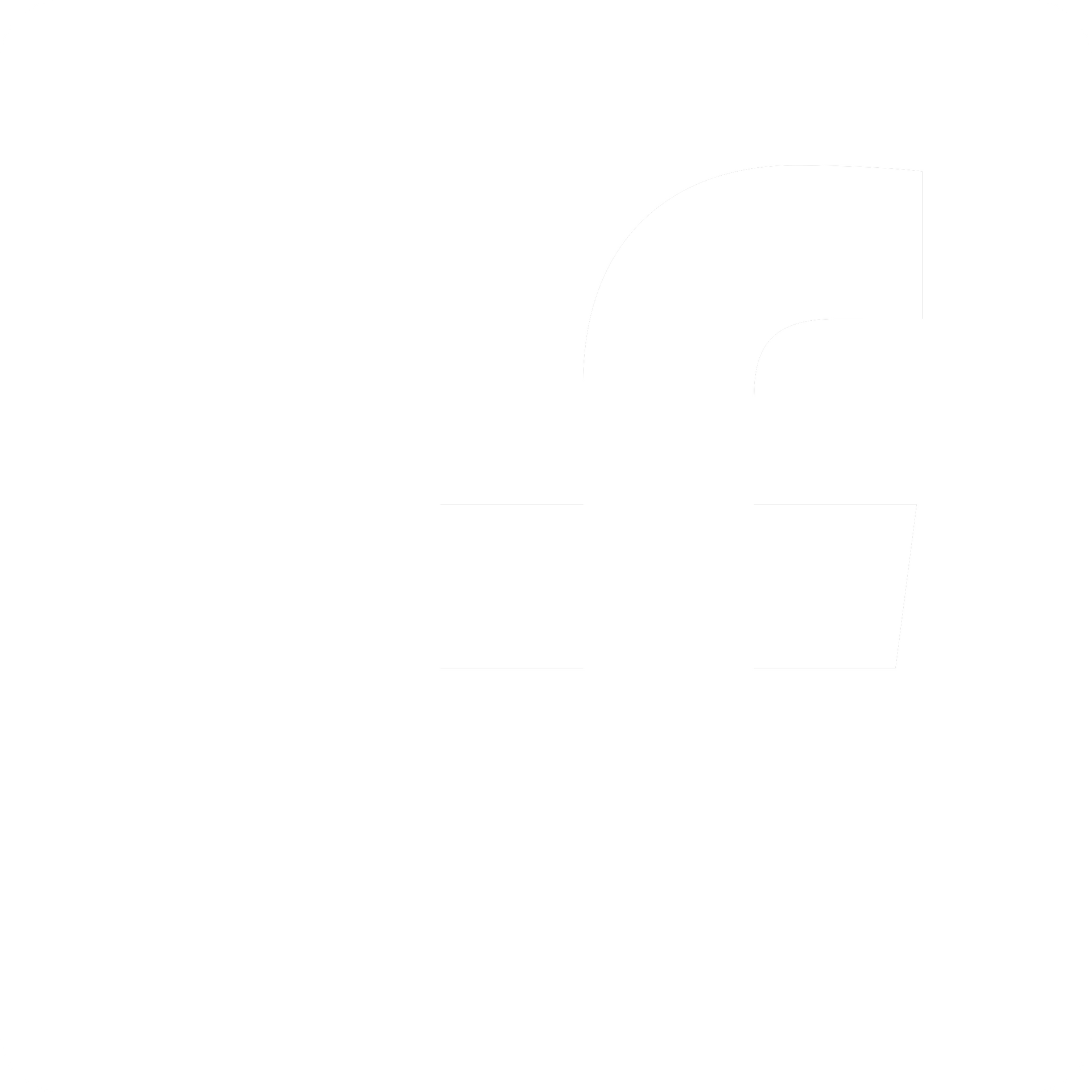A white stylized letter