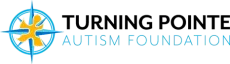 Logo for Turning Pointe Autism Foundation, featuring a gold puzzle-piece compass icon next to the organization's name.
