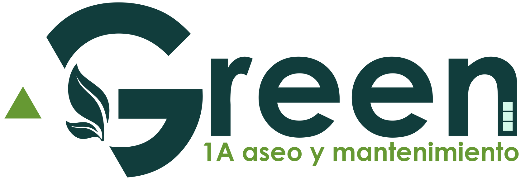 Logotipo para Green: un triángulo verde hacia arriba, una hoja y la palabra