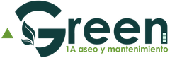 Logotipo para Green: un triángulo verde hacia arriba, una hoja y la palabra 