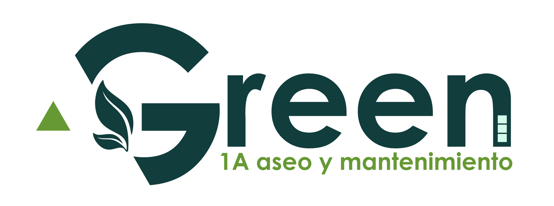 Logotipo verde con G estilizada y hoja, más texto