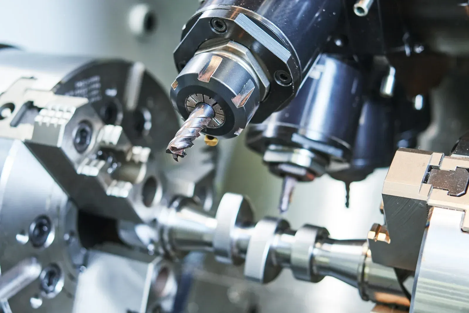 CNC machine tool machining a metal component.