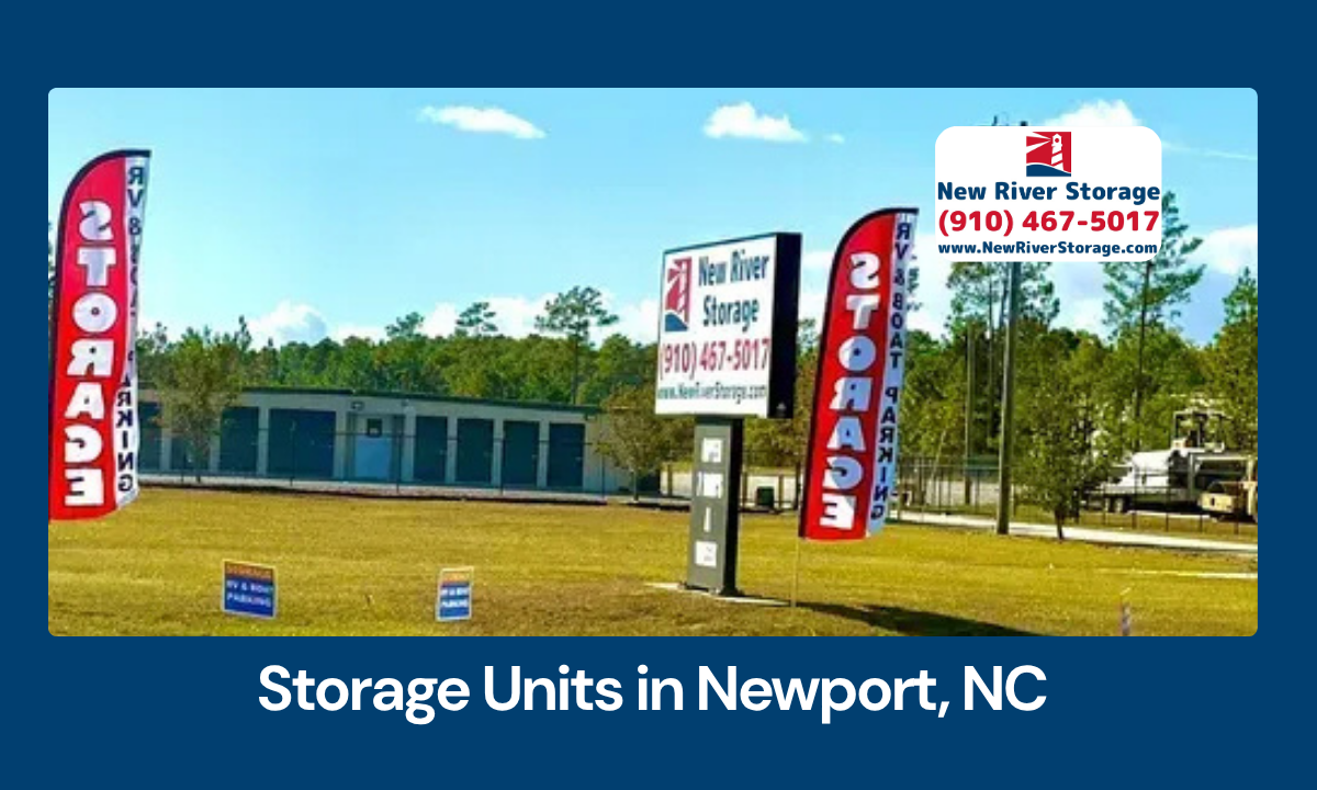 Newport NC storage facility with drive-up units and outdoor storage for boats, RVs, trailers, and ve