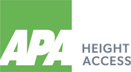 A green and white logo for apa height access.