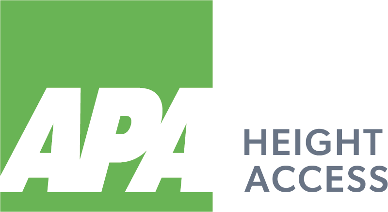 A green and white logo for apa height access.